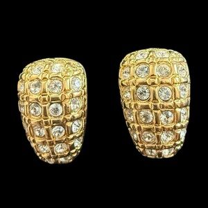 Vintage Swarovski Signed Gold Plated Clip On Earrings